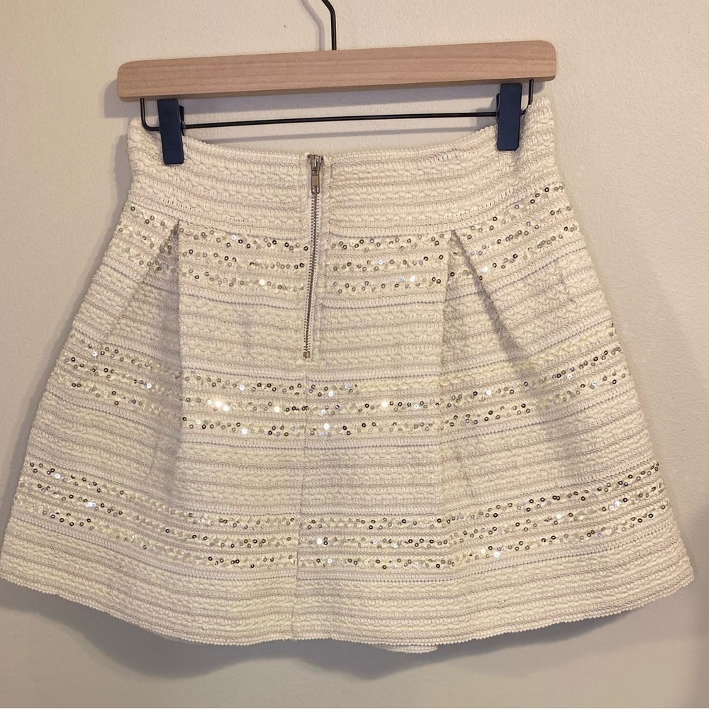 Ginger G Pleated Cream Sequin Tweed Mini Skirt Party Size Large - Picture 3 of 8